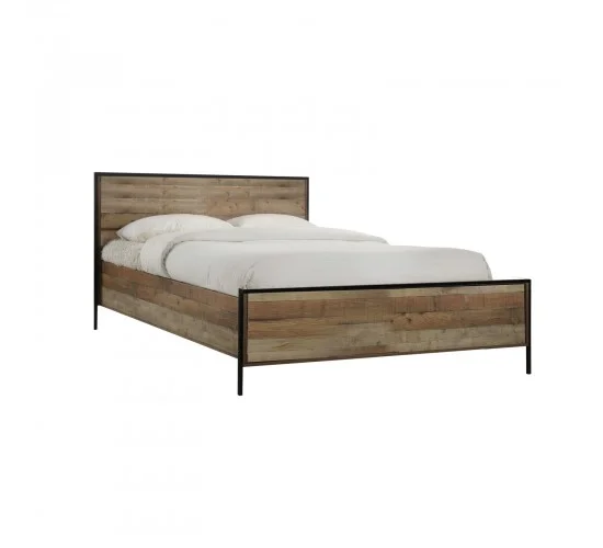PALLET Κρεβάτι Διπλό, για Στρώμα 160x200cm, Μέταλλο Βαφή Μαύρο, Antique Oak  167x204x100cm [-Μαύρο/Καρυδί-] [-Μέταλλο/Paper-] Ε8431