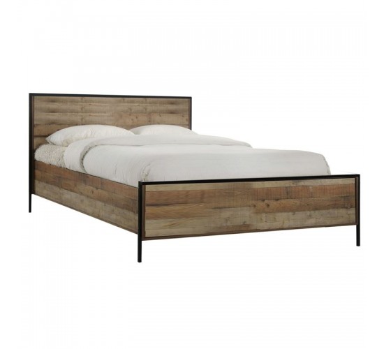 PALLET Κρεβάτι Διπλό, για Στρώμα 160x200cm, Μέταλλο Βαφή Μαύρο, Antique Oak  167x204x100cm [-Μαύρο/Καρυδί-] [-Μέταλλο/Paper-] Ε8431