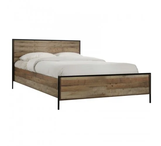 PALLET Κρεβάτι Διπλό, για Στρώμα 160x200cm, Μέταλλο Βαφή Μαύρο, Antique Oak  167x204x100cm [-Μαύρο/Καρυδί-] [-Μέταλλο/Paper-] Ε8431