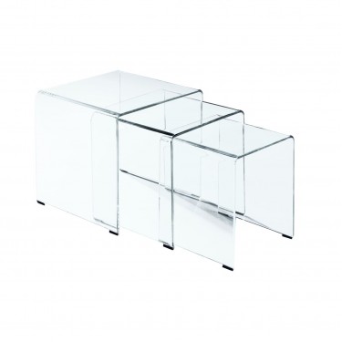 GLASSER Set 3  Βοηθητικά Τραπεζάκια, Διάφανο Γυαλί 10m  42x42x42/36x36x39/30x30x36cm [-Διάφανο-] [-Γυαλί-] ΕΜ725,1