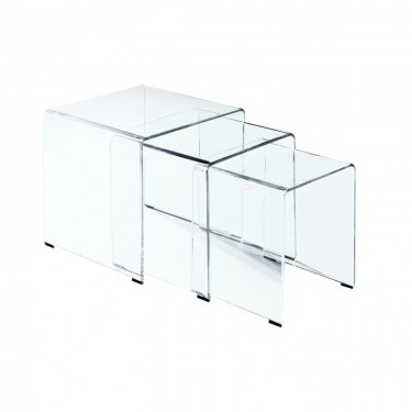 GLASSER Set 3  Βοηθητικά Τραπεζάκια, Διάφανο Γυαλί 10m  42x42x42/36x36x39/30x30x36cm [-Διάφανο-] [-Γυαλί-] ΕΜ725,1