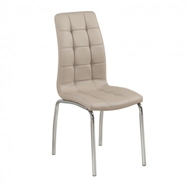 MELVA Καρέκλα Τραπεζαρίας - Κουζίνας, Μέταλλο Χρώμιο, PU Cappuccino  42x60x102cm [-Μπεζ-Tortora-Sand-Cappuccino-, -Χρώμιο - Inox-] [-PU - PVC-, -Μέταλλο-] ΕΜ942,3