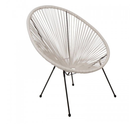 ACAPULCO Πολυθρόνα Μέταλλο Βαφή Μαύρο, Rattan Άσπρο  73x76x89cm [-Άσπρο-, -Μαύρο-] [-Wicker-, -Μέταλλο-] Ε245,1