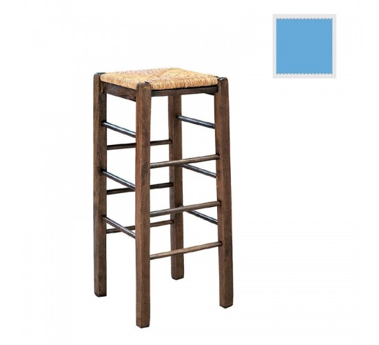 ΤΑΒΕΡΝΑΣ Σκαμπό BAR, Οξιά Εμποτισμός Λάκα Γαλάζιο, Κάθισμα Ψάθα  35x35x80cm [-Μπλε-] [-Ξύλο-, -Ψάθα-] Ρ977,Ε4