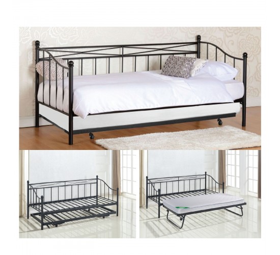 MARIN Daybed Κρεβάτι (90x190)   Βοηθητικό Κρεβάτι (85x185) Μέταλλο Βαφή Μαύρο  198x97x93   185x85x36cm [-Μαύρο-] [-Μέταλλο-] Ε8043,1
