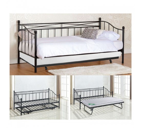 MARIN Daybed Κρεβάτι (90x190)   Βοηθητικό Κρεβάτι (85x185) Μέταλλο Βαφή Μαύρο  198x97x93   185x85x36cm [-Μαύρο-] [-Μέταλλο-] Ε8043,1