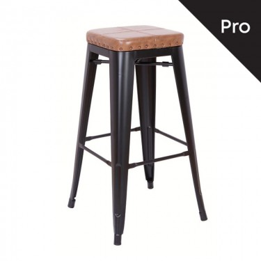 RELIX Σκαμπό Bar-Pro, Στοιβαζόμενο, Μέταλλο Βαφή Μαύρο Matte, Pu Camel  43x43x78cm [-Καφέ-, -Μαύρο-] [-PU - PVC-, -Μέταλλο-] Ε5190P,14M