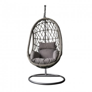 MACAN Κρεμαστή Πολυθρόνα, Wicker Grey, Μέταλλο Βαφή Γκρι, Μαξιλάρι Cappuccino  Φ105x203cm [-Γκρι-] [-Wicker-, -Μέταλλο-] Ε6766,2