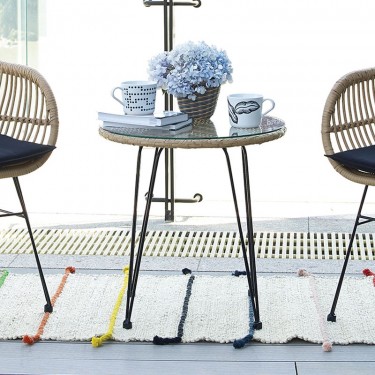 SALSA Τραπέζι Μέταλλο Βαφή Μαύρο, Wicker Φυσικό  Φ52cm H.53cm [-Μαύρο-, -Φυσικό-] [-Wicker-, -Μέταλλο-] Ε244,Τ