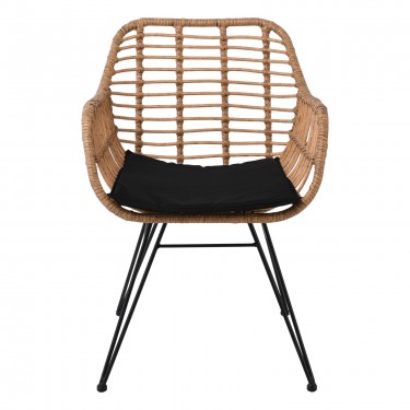 SALSA Πολυθρόνα Τραπεζαρίας Κήπου, Μέταλλο Βαφή Μαύρο, Wicker Φυσικό, Μαξιλάρι Μαύρο  56x61x85cm [-Μαύρο-, -Φυσικό-] [-Wicker-, -Μέταλλο-] Ε244,Κ