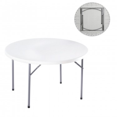 BLOW-R Τραπέζι Συνεδρίου Catering Πτυσσόμενο, Μέταλλο Βαφή Γκρι, HDPE Άσπρο 45mm  Φ121cm H.72cm [-Άσπρο-, -Γκρι-] [-PP - PC - ABS-, -Μέταλλο-] ΕΟ183,1