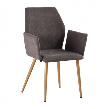 LETO Πολυθρόνα Τραπεζαρίας Κουζίνας, Μέταλλο Βαφή Φυσικό, Ύφασμα Grey Brown  55x56x86cm [-Γκρι-, -Φυσικό-] [-Μέταλλο-, -Ύφασμα-] ΕΜ773,3