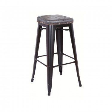 RELIX Σκαμπό Bar-Pro, Στοιβαζόμενο, Μέταλλο Βαφή Μαύρο Matte, Pu Σκούρο Γκρι  43x43x78cm [-Γκρι-, -Μαύρο-] [-PU - PVC-, -Μέταλλο-] Ε5190P,12M