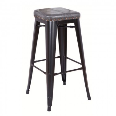 RELIX Σκαμπό Bar-Pro, Στοιβαζόμενο, Μέταλλο Βαφή Μαύρο Matte, Pu Σκούρο Γκρι  43x43x78cm [-Γκρι-, -Μαύρο-] [-PU - PVC-, -Μέταλλο-] Ε5190P,12M