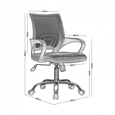 BF2101-F Πολυθρόνα Γραφείου με Ανάκλιση, Μέταλλο Χρώμιο Mesh Ροζ - Μαύρο  57x53x90/100cm [-Μαύρο-, -Ροζ-] [-Ύφασμα Mesh-] ΕΟ254,71F