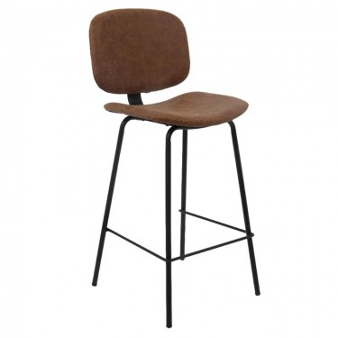 BARLEY Σκαμπό ΒAR με Πλάτη, Μέταλλο Βαφή Μαύρο, PU Απόχρωση Vintage Brown  43x49x70/102cm [-Καφέ-, -Μαύρο-] [-PU - PVC-, -Μέταλλο-] ΕΜ774,2