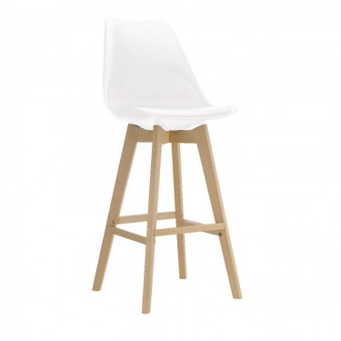 MARTIN Σκαμπό BAR Οξιά Φυσικό, PP-Pu Άσπρο, Μονταρισμένη Ταπετσαρία  49x57x74/111cm [-Άσπρο-, -Φυσικό-] [-PP - PC - ABS-, -Ξύλο-] ΕΜ147,1