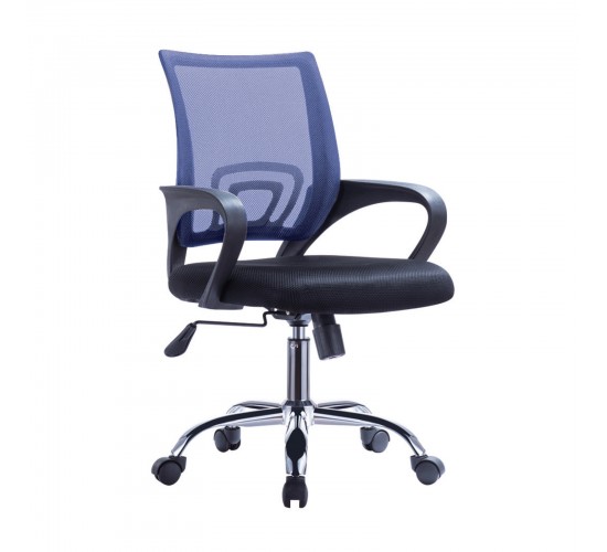 BF2101-F Πολυθρόνα Γραφείου με Aνάκλιση, Μέταλλο Χρώμιο Mesh Μπλε - Μαύρο  57x53x90/100cm [-Μαύρο-, -Μπλε-] [-Ύφασμα Mesh-] ΕΟ254,31F