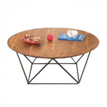MOVVA Τραπεζάκι Σαλονιού Καθιστικού, Μέταλλο Βαφή Μαύρο, Ξύλο Ακακία Φυσικό  Φ90xH.36cm [-Μαύρο-, -Φυσικό-] [-Μέταλλο-, -Ξύλο-] ΕΑ7053