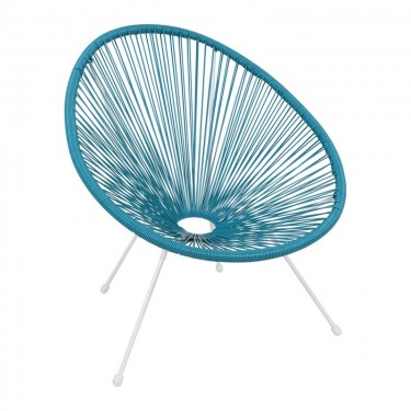 ACAPULCO Πολυθρόνα Μέταλλο Βαφή Άσπρο, Rattan Μπλε  70x69x81cm [-Άσπρο-, -Μπλε-] [-Wicker-, -Μέταλλο-] Ε245,Α3