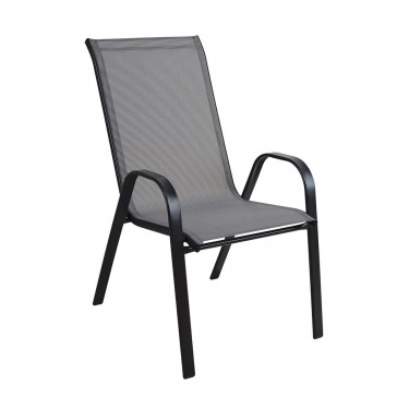 RIO Πολυθρόνα Στοιβαζόμενη Κήπου, Μέταλλο Βαφή Μαύρο, Textilene Γκρι (4,20kg)  55x74x91cm [-Γκρι-, -Μαύρο-] [-Textilene-, -Μέταλλο-] Ε270,4
