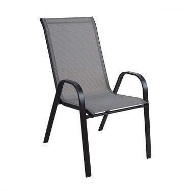 RIO Πολυθρόνα Στοιβαζόμενη Κήπου, Μέταλλο Βαφή Μαύρο, Textilene Γκρι (4,20kg)  55x74x91cm [-Γκρι-, -Μαύρο-] [-Textilene-, -Μέταλλο-] Ε270,4