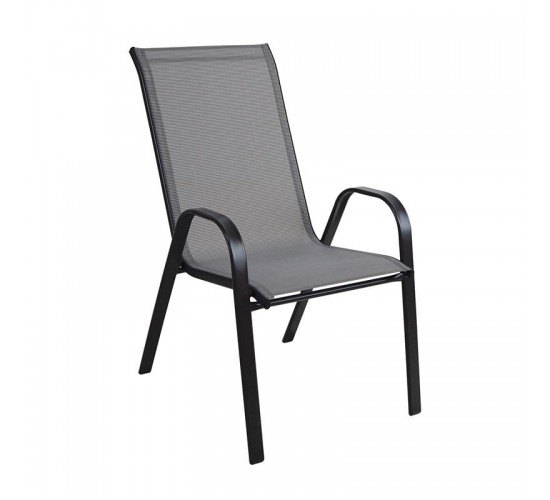 RIO Πολυθρόνα Στοιβαζόμενη Κήπου, Μέταλλο Βαφή Μαύρο, Textilene Γκρι (4,20kg)  55x74x91cm [-Γκρι-, -Μαύρο-] [-Textilene-, -Μέταλλο-] Ε270,4