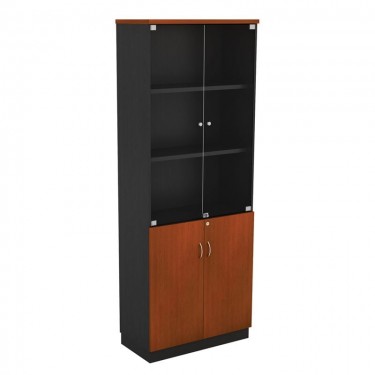 ΒΙΒΛΙΟΘΗΚΗ Γραφείου με Πόρτες Γυάλινες, Ντουλάπι Δίφυλλο, Απόχρωση Dark Grey - Cherry  80x40x211cm [-Ανθρακί-, -Κερασί-] [-Melamine-] ΕΟ992,1