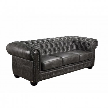 CHESTERFIELD Birmingham Καναπές 3Θέσιος Σαλονιού Καθιστικού, Δέρμα Antique Grey  201x92x74cm [-Γκρι-] [-Leather - Rubica Leather-] Ε9574,32