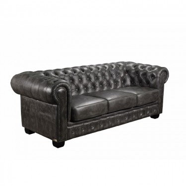 CHESTERFIELD Birmingham Καναπές 3Θέσιος Σαλονιού Καθιστικού, Δέρμα Antique Grey  201x92x74cm [-Γκρι-] [-Leather - Rubica Leather-] Ε9574,32