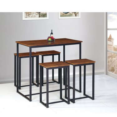 HENRY Set Bar Τραπέζι   4 Σκαμπό, Μέταλλο Βαφή Σκούρο Καφέ - Καρυδί  Table:100x60x86 Stool:40x30x60 [-Καρυδί-, -Καφέ-] [-MDF - Κόντρα Πλακέ - Καπλαμάς - Νοβοπάν-, -Μέταλλο-] ΕΜ9795