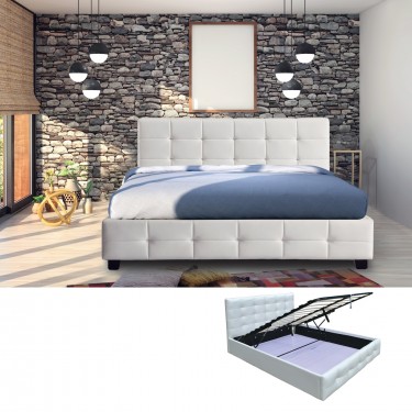 FIDEL Κρεβάτι Διπλό με Αποθηκευτικό Χώρο, για Στρώμα 160x200cm, PU Άσπρο  168x215x107cm [-Άσπρο-] [-PU - PVC-] Ε8053Α,1