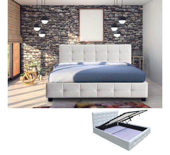 FIDEL Κρεβάτι Διπλό με Αποθηκευτικό Χώρο, για Στρώμα 160x200cm, PU Άσπρο  168x215x107cm [-Άσπρο-] [-PU - PVC - Bonded Leather-] Ε8053Α,1
