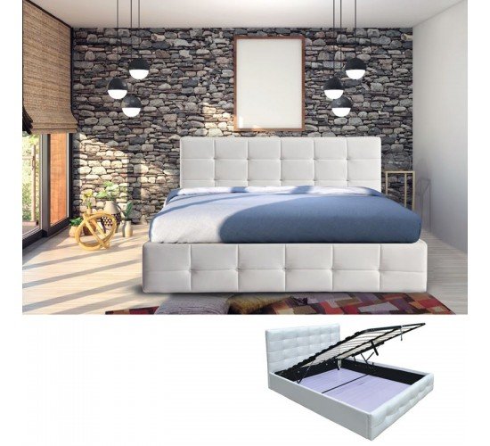 FIDEL Κρεβάτι Διπλό με Αποθηκευτικό Χώρο, για Στρώμα 160x200cm, PU Άσπρο  168x215x107cm [-Άσπρο-] [-PU - PVC - Bonded Leather-] Ε8053Α,1