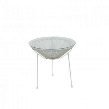 ACAPULCO Τραπεζάκι Μέταλλο Βαφή Άσπρο, Rattan Άσπρο  Φ50cm H.50cm [-Άσπρο-] [-Wicker-, -Μέταλλο-] Ε246,Α1