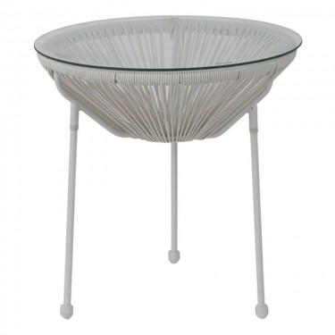 ACAPULCO Τραπεζάκι Μέταλλο Βαφή Άσπρο, Rattan Άσπρο  Φ50cm H.50cm [-Άσπρο-] [-Wicker-, -Μέταλλο-] Ε246,Α1