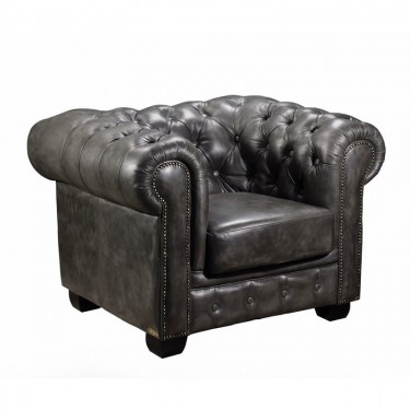 CHESTERFIELD Birmingham Πολυθρόνα Σαλονιού Καθιστικού, Δέρμα Antique Grey  103x92x72cm [-Γκρι-] [-Leather - Rubica Leather-] Ε9574,12
