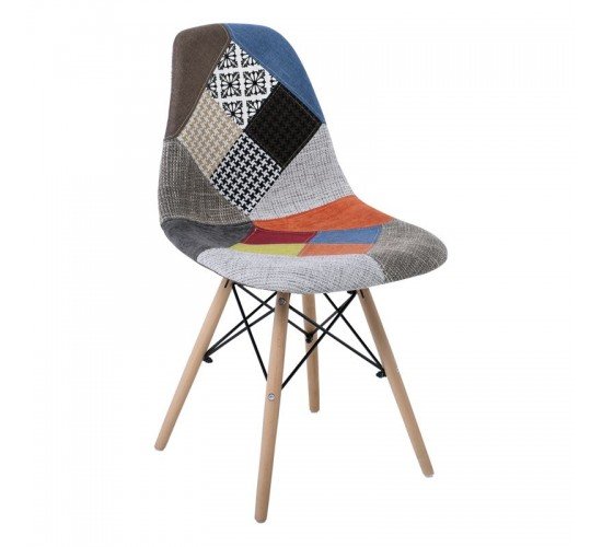 ART Wood Kαρέκλα Ξύλο - PP Ύφασμα Patchwork  47x52x84cm [-Φυσικό/Patchwork-] [-Ξύλο/Ύφασμα-] ΕΜ123,8