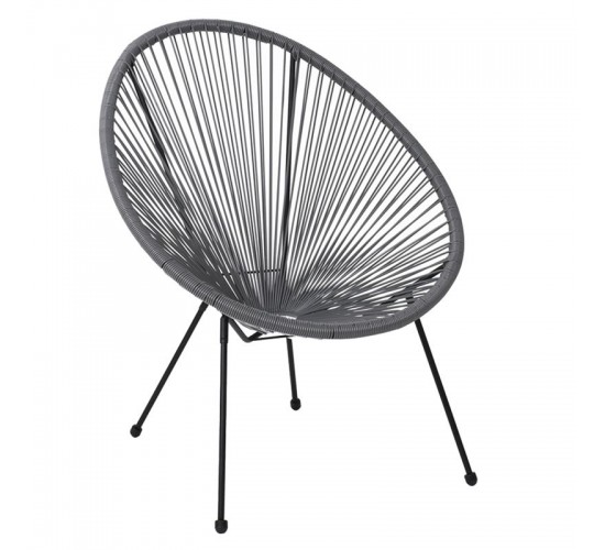 ACAPULCO Πολυθρόνα Μέταλλο Βαφή Μαύρο, Rattan Γκρι  73x76x89cm [-Μαύρο/Γκρι-] [-Μέταλλο/Wicker-] Ε245,4