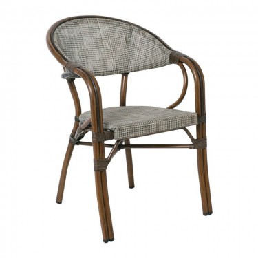 VEGERA Πολυθρόνα Dining Αλουμίνιο Βαφή Καρυδί Textilene Μπεζ, Στοιβαζόμενη  57x58x83cm [-Καρυδί-, -Μπεζ-Tortora-Sand-Cappuccino-] [-Textilene-, -Αλουμίνιο-] Ε258,11