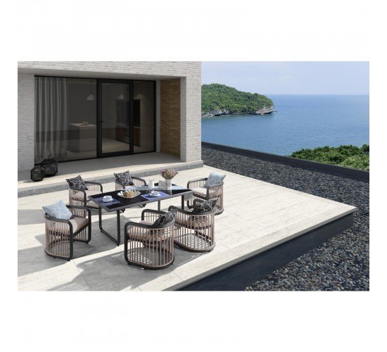 CITY Dining Set Τραπεζαρία Κήπου Βεράντας: Τραπέζι   6 Πολυθρόνες Alu Ανθρακί - Μπεζ  Table:180x90x77 Chair:62x66x72 [-Ανθρακί/Μπεζ-] [-Αλουμίνιο-] Ε6735