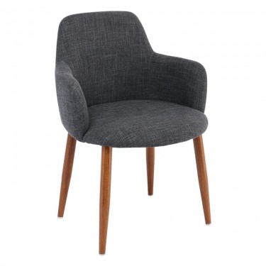 SOUL Πολυθρόνα Τραπεζαρίας Σαλονιού Κουζίνας, Μέταλλο Βαφή Καρυδί, Ύφασμα Γκρι  57x60x78cm [-Γκρι-, -Καρυδί-] [-Μέταλλο-, -Ύφασμα-] ΕΜ713,1