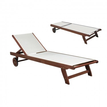 CRICKET Ξαπλώστρα Ξύλο Acacia Καρυδί, Textilene Άσπρο  66x195x30cm [-Άσπρο-, -Καρυδί-] [-PU - PVC-, -Ξύλο-] Ε20122,9