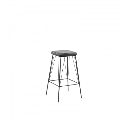 PANTON Σκαμπό BAR, Μέταλλο Βαφή Μαύρο, PU Απόχρωση Vintage Grey  43x43x76cm [-Γκρι-, -Μαύρο-] [-PU - PVC-, -Μέταλλο-] ΕΜ779,1