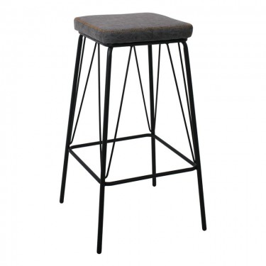 PANTON Σκαμπό BAR, Μέταλλο Βαφή Μαύρο, PU Απόχρωση Vintage Grey  43x43x76cm [-Γκρι-, -Μαύρο-] [-PU - PVC-, -Μέταλλο-] ΕΜ779,1