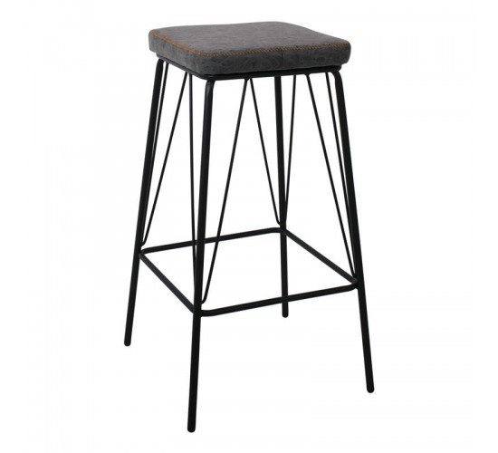 PANTON Σκαμπό BAR, Μέταλλο Βαφή Μαύρο, PU Απόχρωση Vintage Grey  43x43x76cm [-Γκρι-, -Μαύρο-] [-PU - PVC-, -Μέταλλο-] ΕΜ779,1