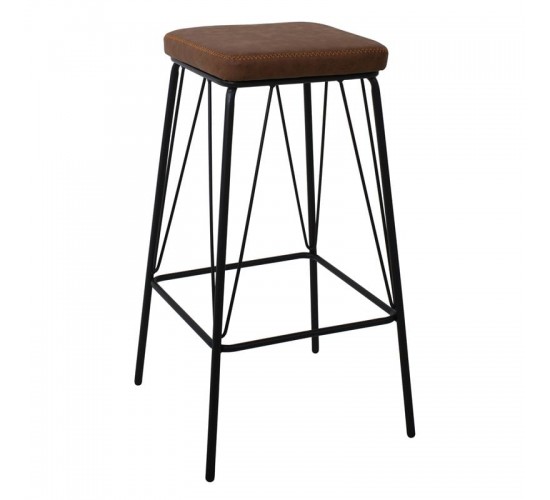 PANTON Σκαμπό BAR, Μέταλλο Βαφή Μαύρο, PU Απόχρωση Vintage Brown  43x43x76cm [-Καφέ-, -Μαύρο-] [-PU - PVC-, -Μέταλλο-] ΕΜ779,2