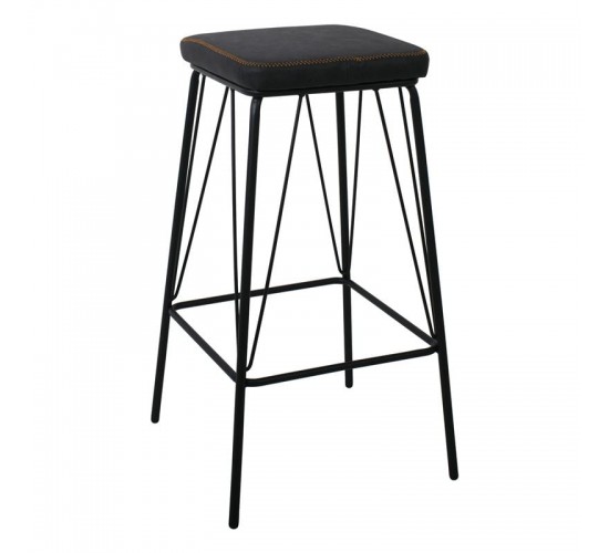 PANTON Σκαμπό BAR, Μέταλλο Βαφή Μαύρο, PU Απόχρωση Vintage Black  43x43x76cm [-Μαύρο-] [-PU - PVC-, -Μέταλλο-] ΕΜ779,3