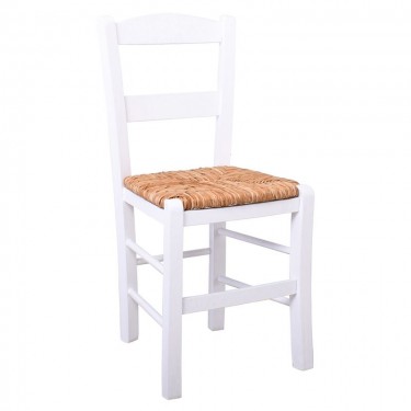 ΣΥΡΟΣ Καρέκλα Οξιά Βαφή Εμποτισμού Λάκα Άσπρο, Κάθισμα Ψάθα  41x45x88cm [-Άσπρο-] [-Ξύλο-, -Ψάθα-] Ρ950,Ε8