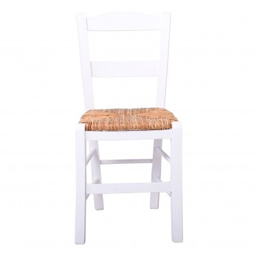 ΣΥΡΟΣ Καρέκλα Οξιά Βαφή Εμποτισμού Λάκα Άσπρο, Κάθισμα Ψάθα  41x45x88cm [-Άσπρο-] [-Ξύλο-, -Ψάθα-] Ρ950,Ε8